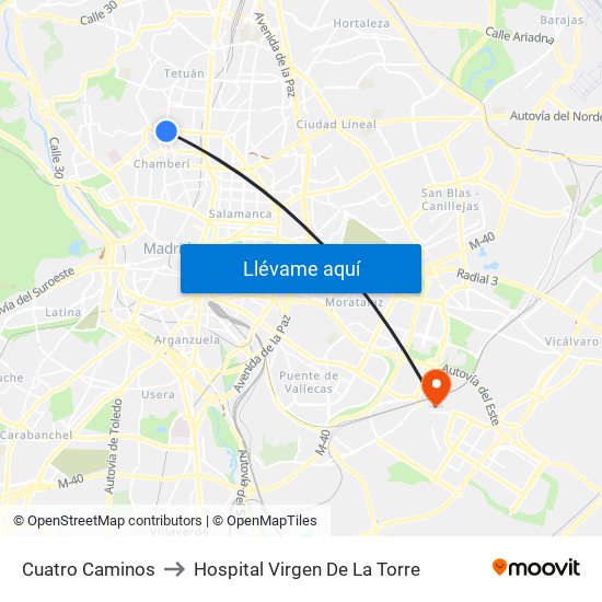 Cuatro Caminos to Hospital Virgen De La Torre map