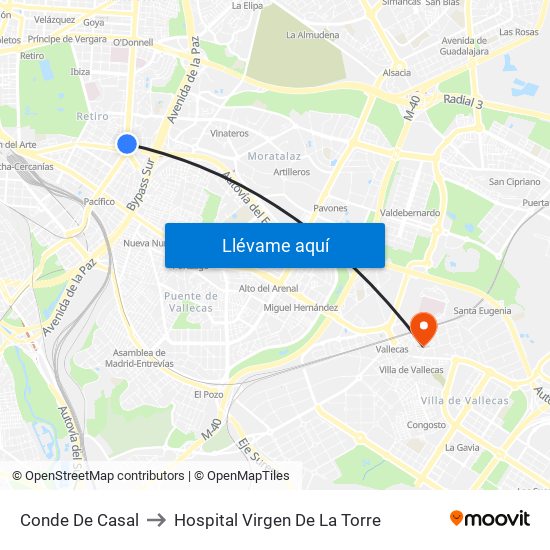 Conde De Casal to Hospital Virgen De La Torre map