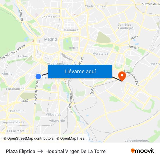 Plaza Elíptica to Hospital Virgen De La Torre map