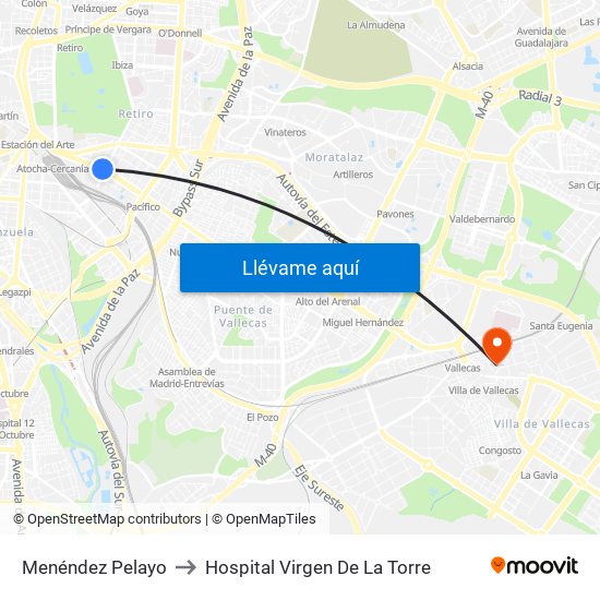 Menéndez Pelayo to Hospital Virgen De La Torre map
