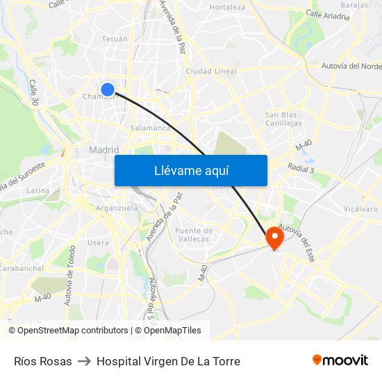 Ríos Rosas to Hospital Virgen De La Torre map