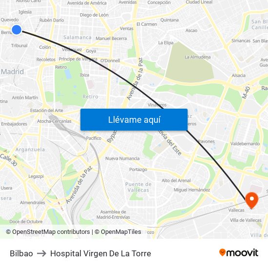 Bilbao to Hospital Virgen De La Torre map