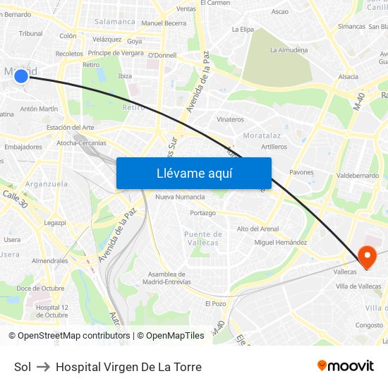 Sol to Hospital Virgen De La Torre map