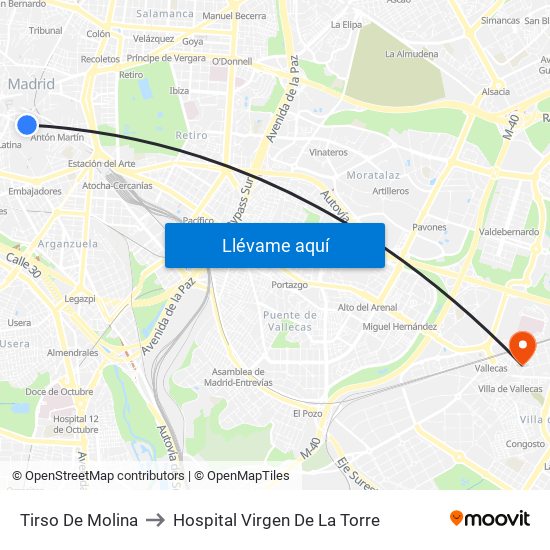 Tirso De Molina to Hospital Virgen De La Torre map