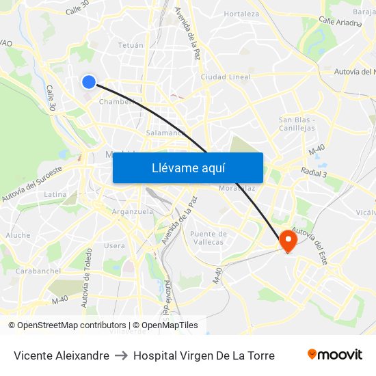 Vicente Aleixandre to Hospital Virgen De La Torre map