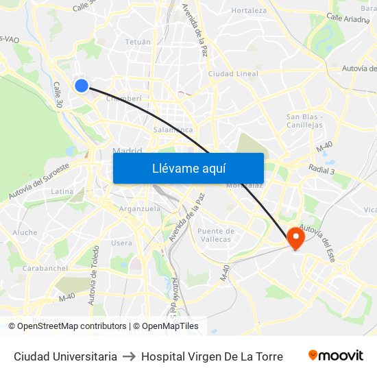 Ciudad Universitaria to Hospital Virgen De La Torre map