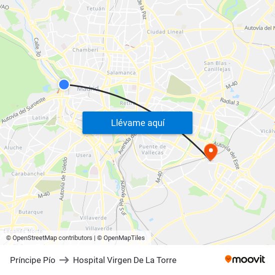 Príncipe Pío to Hospital Virgen De La Torre map