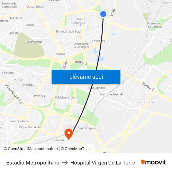 Estadio Metropolitano to Hospital Virgen De La Torre map