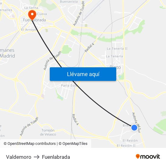 Valdemoro to Fuenlabrada map