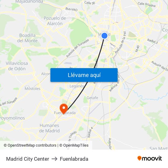 Madrid City Center to Fuenlabrada map