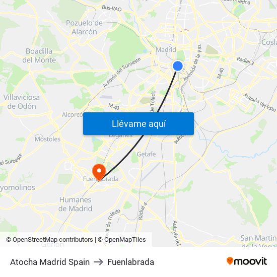 Atocha Madrid Spain to Fuenlabrada map