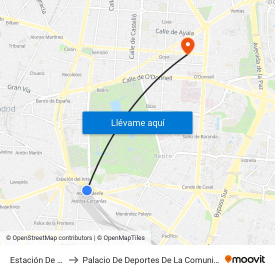 Estación De Atocha to Palacio De Deportes De La Comunidad De Madrid map