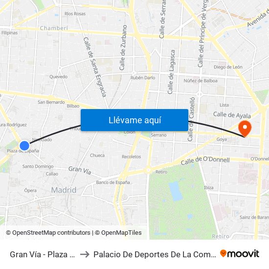 Gran Vía - Plaza De España to Palacio De Deportes De La Comunidad De Madrid map
