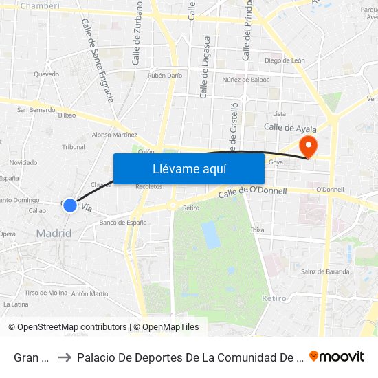 Gran Vía to Palacio De Deportes De La Comunidad De Madrid map