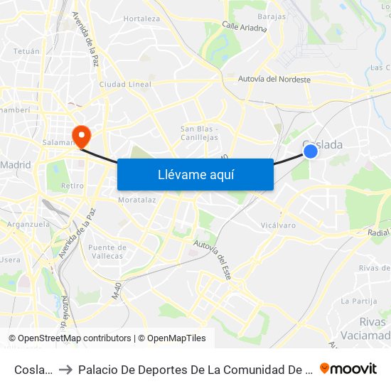 Coslada to Palacio De Deportes De La Comunidad De Madrid map