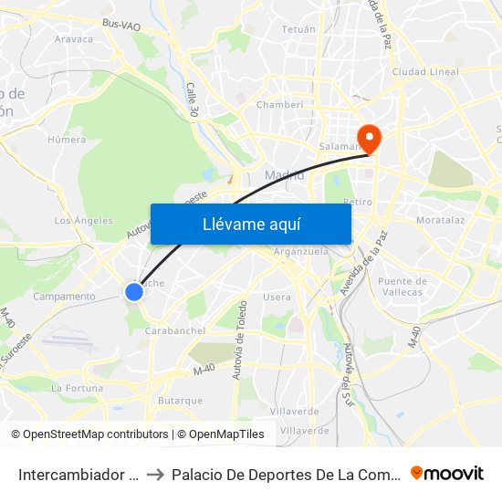 Intercambiador De Aluche to Palacio De Deportes De La Comunidad De Madrid map