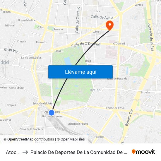 Atocha to Palacio De Deportes De La Comunidad De Madrid map