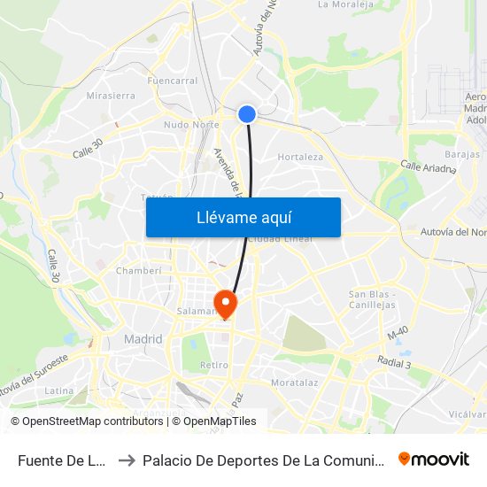 Fuente De La Mora to Palacio De Deportes De La Comunidad De Madrid map