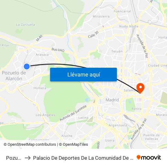 Pozuelo to Palacio De Deportes De La Comunidad De Madrid map