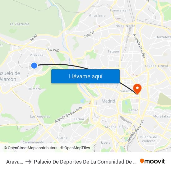 Aravaca to Palacio De Deportes De La Comunidad De Madrid map