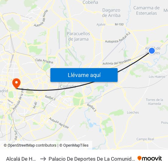 Alcalá De Henares to Palacio De Deportes De La Comunidad De Madrid map