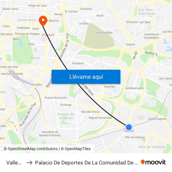 Vallecas to Palacio De Deportes De La Comunidad De Madrid map