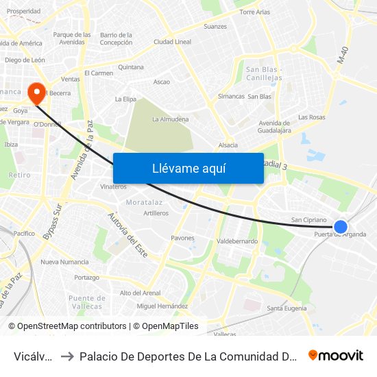 Vicálvaro to Palacio De Deportes De La Comunidad De Madrid map