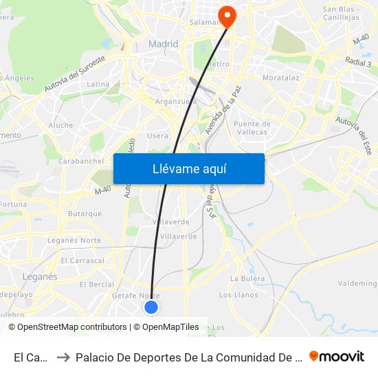 El Casar to Palacio De Deportes De La Comunidad De Madrid map