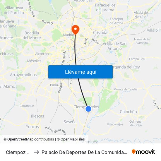 Ciempozuelos to Palacio De Deportes De La Comunidad De Madrid map