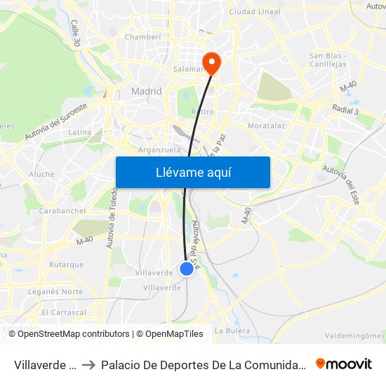 Villaverde Bajo to Palacio De Deportes De La Comunidad De Madrid map