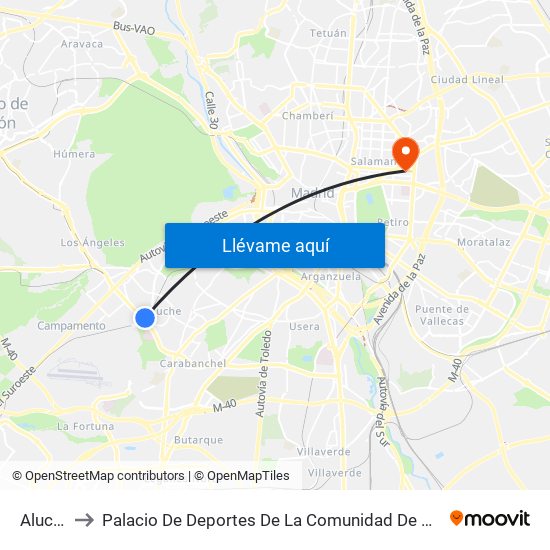 Aluche to Palacio De Deportes De La Comunidad De Madrid map