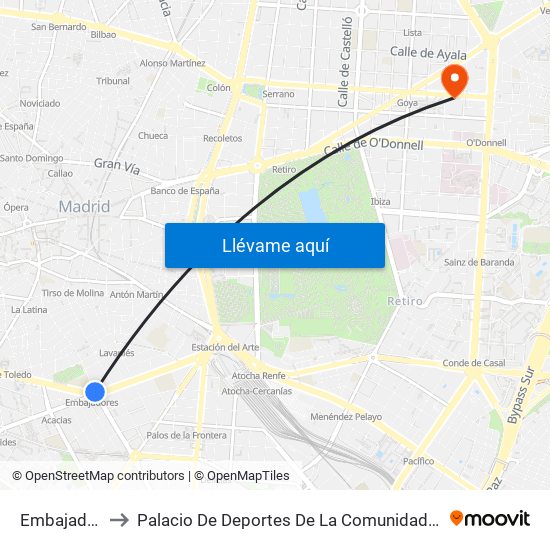 Embajadores to Palacio De Deportes De La Comunidad De Madrid map