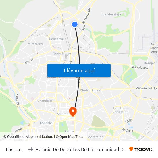 Las Tablas to Palacio De Deportes De La Comunidad De Madrid map