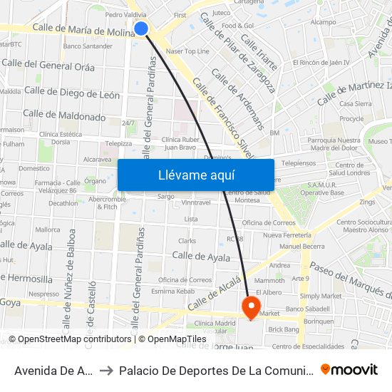 Avenida De América to Palacio De Deportes De La Comunidad De Madrid map