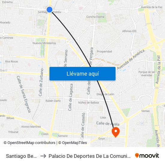 Santiago Bernabéu to Palacio De Deportes De La Comunidad De Madrid map