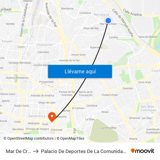 Mar De Cristal to Palacio De Deportes De La Comunidad De Madrid map