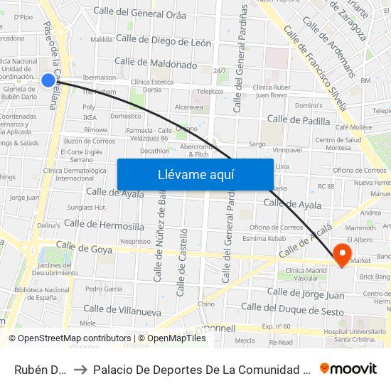 Rubén Darío to Palacio De Deportes De La Comunidad De Madrid map