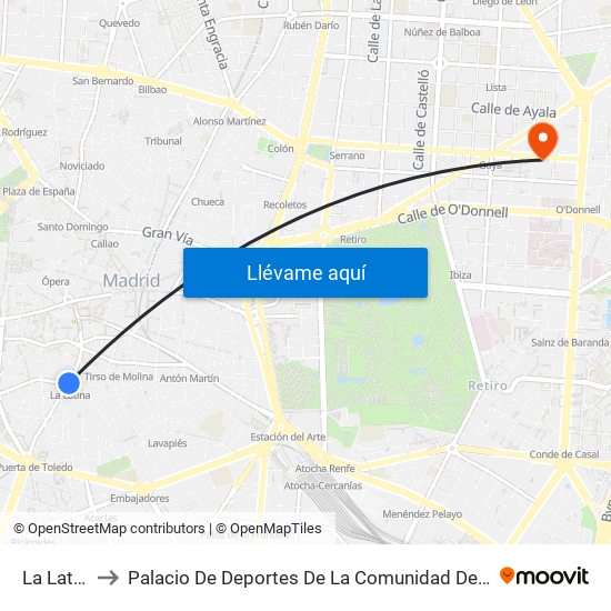 La Latina to Palacio De Deportes De La Comunidad De Madrid map