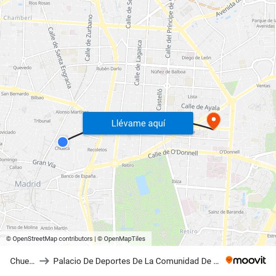 Chueca to Palacio De Deportes De La Comunidad De Madrid map