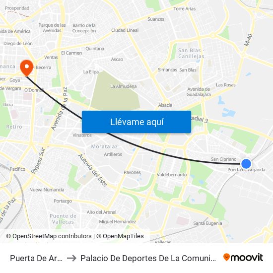 Puerta De Arganda to Palacio De Deportes De La Comunidad De Madrid map