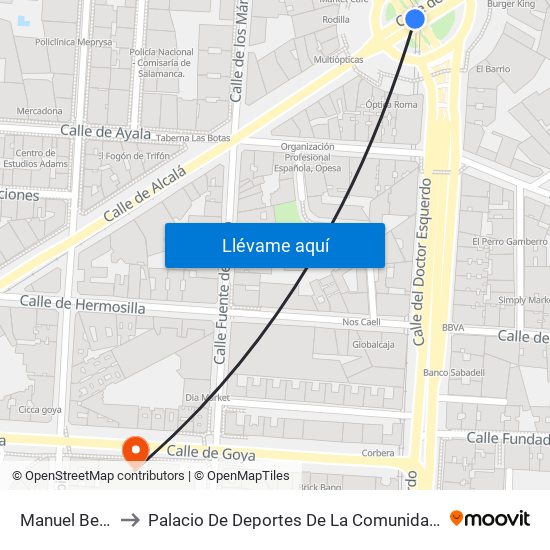 Manuel Becerra to Palacio De Deportes De La Comunidad De Madrid map
