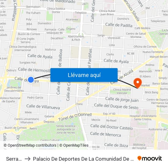 Serrano to Palacio De Deportes De La Comunidad De Madrid map