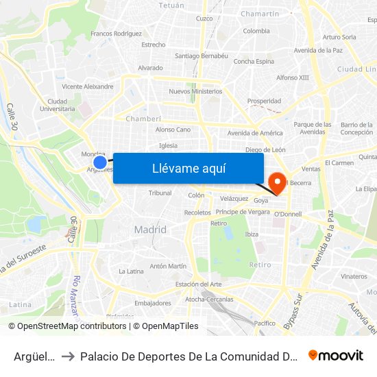 Argüelles to Palacio De Deportes De La Comunidad De Madrid map