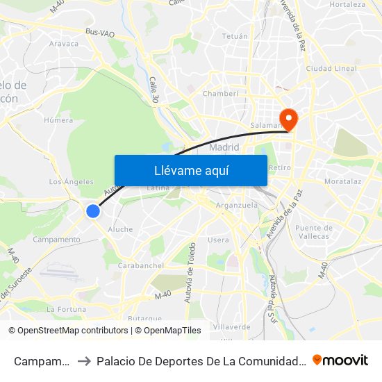 Campamento to Palacio De Deportes De La Comunidad De Madrid map