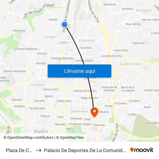 Plaza De Castilla to Palacio De Deportes De La Comunidad De Madrid map