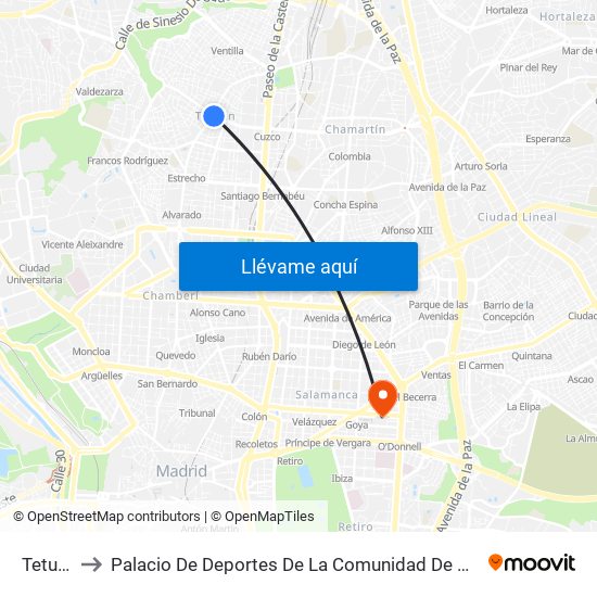 Tetuán to Palacio De Deportes De La Comunidad De Madrid map