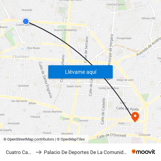 Cuatro Caminos to Palacio De Deportes De La Comunidad De Madrid map