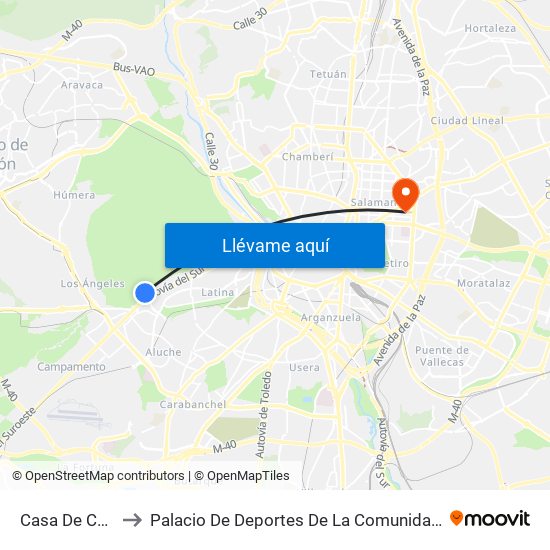 Casa De Campo to Palacio De Deportes De La Comunidad De Madrid map