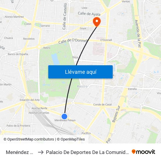 Menéndez Pelayo to Palacio De Deportes De La Comunidad De Madrid map