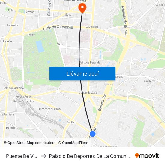 Puente De Vallecas to Palacio De Deportes De La Comunidad De Madrid map